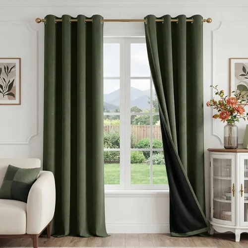 Vista 13 de FMFUNCTEX - Cortinas 100% opacas color beige de 40 x 63 pulgadas para dormitorio, 2 paneles Black out Drapes, Thermal Insulated Noise Reducing