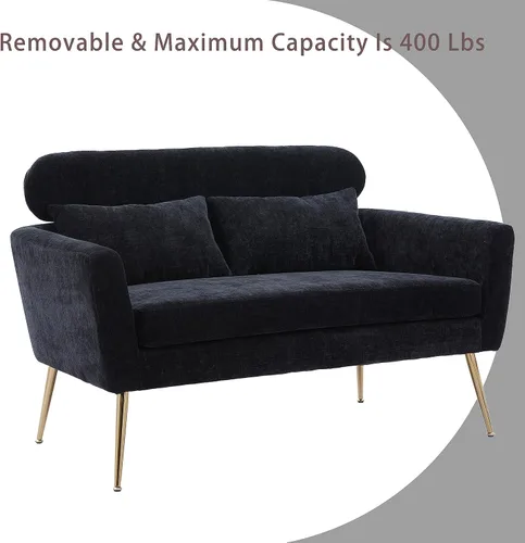 Vista 5 de Sofá biplaza para espacios pequeños, sofá moderno de 51 pulgadas para parejas con 2 almohadas, sofá de terciopelo para oficina, sofá futón, mini