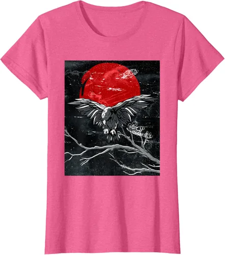 Vista 88 de Red Moon Raven - Camiseta japonesa de cuervo negro, Negro, S