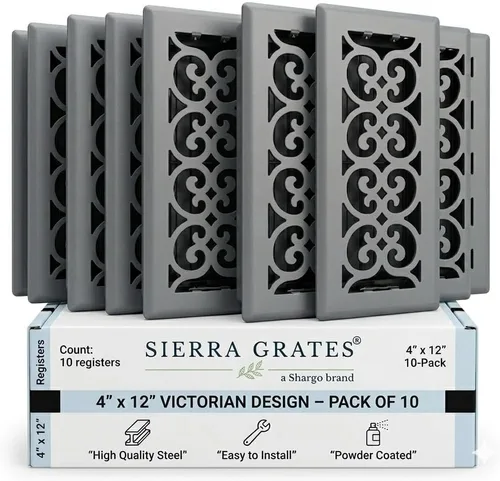 Vista 14 de Registro victoriano de piso de 4 x 10 pulgadas en acabado gris granito - Cubiertas de ventilación para piso del hogar - Cubiertas decorativas