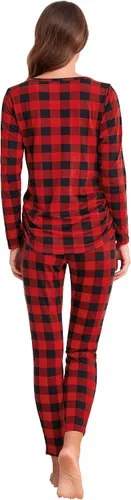 Vista 6 de Ekouaer Ropa interior térmica con botones para mujer, pijama de maternidad con forro polar de microfibra, conjunto de pijamas de invierno largo