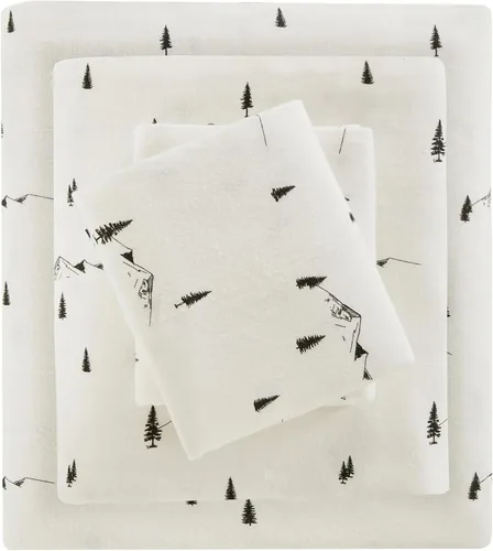 Vista 21 de Woolrich - Juego de sábanas de algodón con estampado de dijes de cabaña, sábanas de franela 100% algodón, juego de ropa de cama cálido y mullido