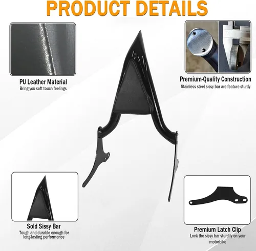 Vista 5 de Respaldo Negro Sissy Bar para Pasajero Almohadilla Trasera Compatible con Harley Davidson Touring 97-08 Road King Electra Glide Street Glide Back