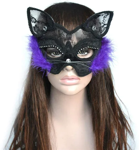 Vista 3 de Acekar Máscara veneciana de mascarada de lujo de gato negro máscara de encaje para vestido elegante, Navidad, Halloween, fiesta, niñas y mujeres