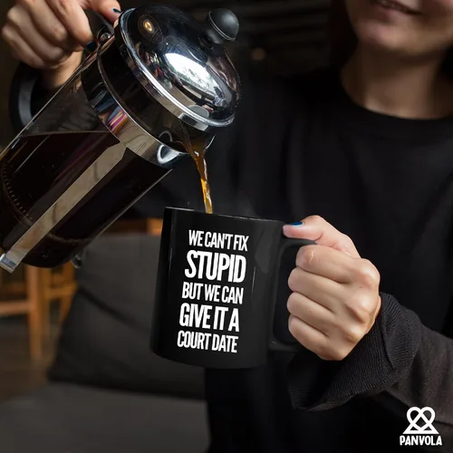 Vista 5 de Taza de café de cerámica con texto en inglés "We Can't Fix Stupid But We Can Give It A Court Date Lawyer, Gift To Law Estupid But We Can Give It A