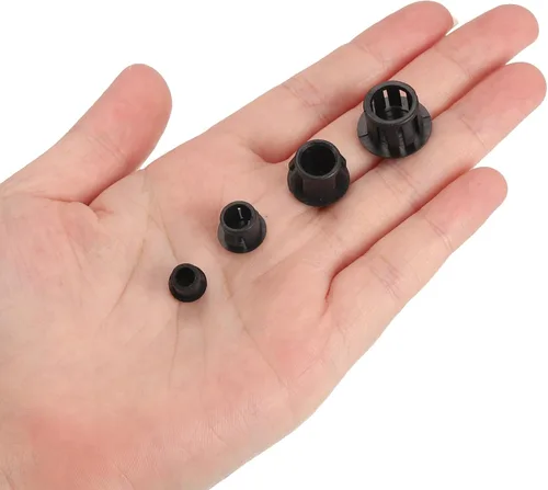 Vista 6 de uxcell Tapones de agujero de plástico de 3/8 pulgadas, 110 piezas de panel de tipo empotrado, cierre a presión, tapones de bloqueo para muebles Negro