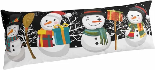 Vista 23 de Fundas de almohada de tamaño estándar de muñeco de nieve negro, paquete de 2 fundas de almohada suaves decorativas para sofá de cuerpo largo