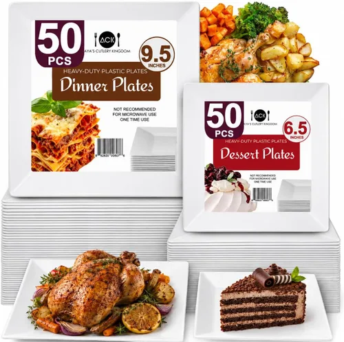 Vista 10 de Aya’s 60 Pack de Platos de Plástico para Fiesta - Juego de Platos Desechables Resistente con 30 Platos de Cena y 30 Platos de Ensalada - Platos