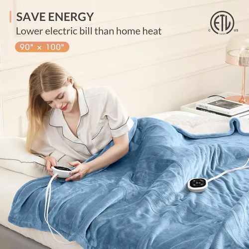 Vista 6 de HOMLYNS LuxeHeat - Manta térmica eléctrica tamaño King, manta térmica de franela suave Sherpa con 10 ajustes de calor, temporizador de 1 a 10 horas