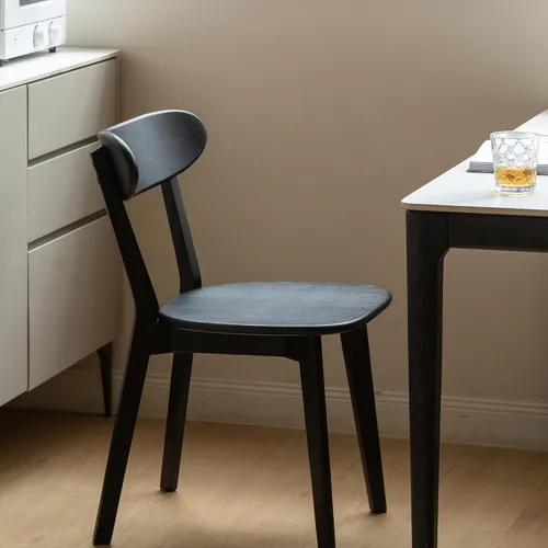 Vista 5 de JUSTONE Mid-Century - Juego de 2 sillas de comedor modernas de madera maciza con respaldo ergonómico, estilo granja para comedor (negro)
