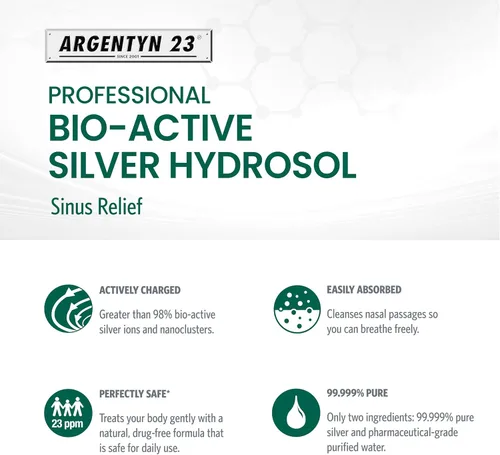 Vista 4 de Argentyn 23 Sinus Relief - Spray nasal natural de plata coloidal, niebla nasal bio activa para apoyo sinusal y apoyo inmunológico, adultos y niños