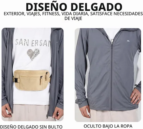 Vista 5 de Cinturón de dinero para viajes, bloqueo RFID, cinturón de dinero oculto, soporte para pasaporte para viajes, Beige, A la moda