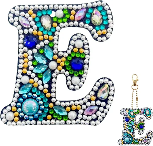 Vista 29 de YOYA Llavero de pintura de diamante de doble cara 5D, taladro completo A-Z, 26 letras de la A a la Z, kit de llaveros de arte de diamantes con gemas