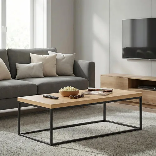 Vista 8 de CENSI - Mesa de centro de roble lavado gris de 47 pulgadas, tamaño grande Extra Thick 1.6" Honey-comb Wood Top, Sturdy Metal Frame, Modern