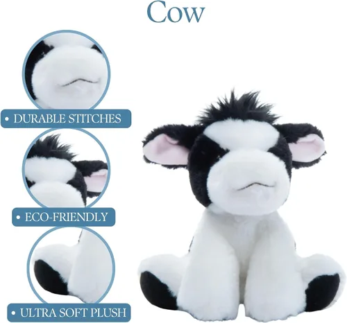 Vista 3 de The Petting Zoo Peluche de vaca floppy, regalos para niños, animales salvajes de la vida silvestre, juguete de peluche de vaca de 9 pulgadas