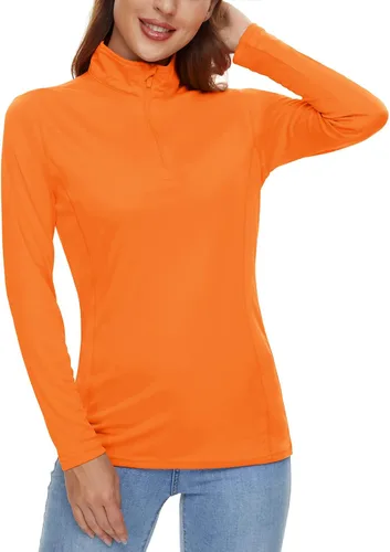 Vista 2 de CRYSULLY Camisas de manga larga para mujer, protección solar, cremallera de 14, de verano, de secado rápido