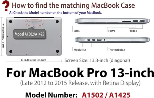 Vista 2 de UESWILL Funda rígida mate 3 en 1 compatible con MacBook Pro (Retina, 13 pulgadas, finales de 2012/2013/2014/principios de 2015), modelo A1425 / Negro