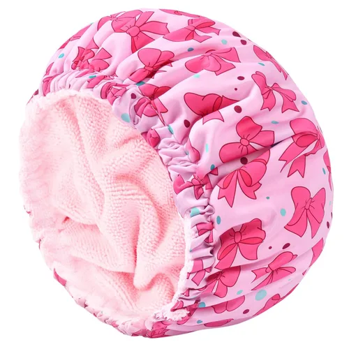Vista 8 de Gorro de ducha para mujer, gorro de baño negro, reversible, grande, impermeable, ajustable, forro de rizo y banda elástica, dobladillo elástico
