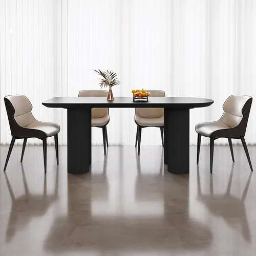 Vista 7 de Juego de mesa de comedor moderno de 63 pulgadas para 4, juego de Negro