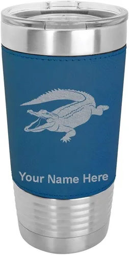Vista 15 de LaserGram Vaso aislado al vacío de 20 onzas, cocodrilo, grabado personalizado incluido (piel sintética, estilo béisbol)