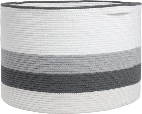 Vista 12 de Cesta grande de cuerda de algodón de tamaño máximo de 24 x 24 x 17 pulgadas, cesta de almacenamiento extragrande, cesta de lavandería tejida