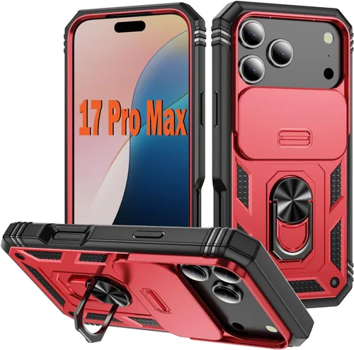 Vista 42 de PASNEW Funda militar para iPhone 13 Pro Max, cubierta de cámara deslizante y soporte de anillo de metal de 360°, carcasa rígida multicapa resistente