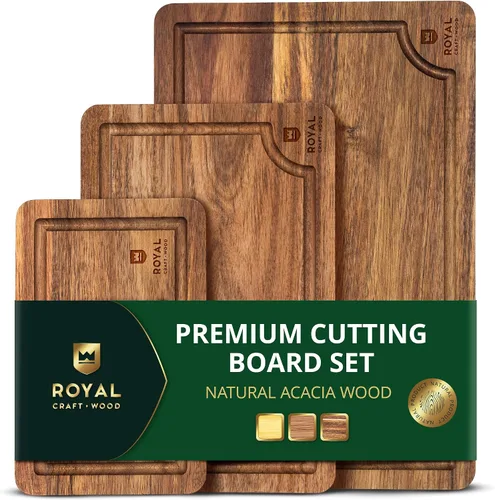 Vista 11 de ROYAL CRAFT WOOD Tabla de cortar de madera, tablas de cortar de bambú con ranura para jugo, tabla de cortar de cocina para carne, queso y verduras