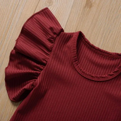 Vista 4 de Mameluco de una pieza para bebé recién nacido, con volantes, color liso, ropa casual