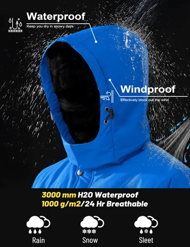 Vista 2 de MAGCOMSEN - Abrigos de invierno para hombre, impermeables, con forro polar, parka, con capucha, para esquiar, senderismo, trabajo