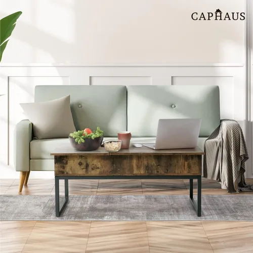 Vista 2 de CAPHAUS Mesa de centro elevable con compartimento oculto y cajón deslizante, mesa elevadora para almacenamiento de sala de estar, 41 pulgadas