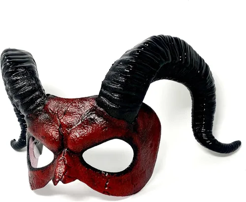 Vista 6 de Ram - Máscara de disfraz de demonio de cuernos de diablo de cabra para disfraz de Halloween
