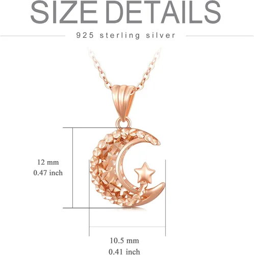 Vista 4 de Juego de collar de luna de oro rosa de 18 quilates y aretes de estrella para mujer regalos de amor para ella