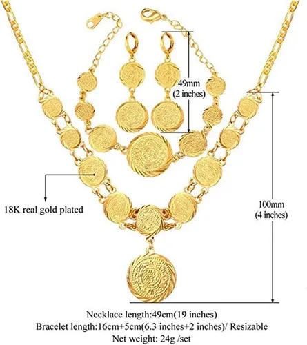 Vista 2 de WELRDFG WADSNHY gold coin jewelry wedding woman jewelry set 18K gold plated jewelry set coin necklace bracelet earring set