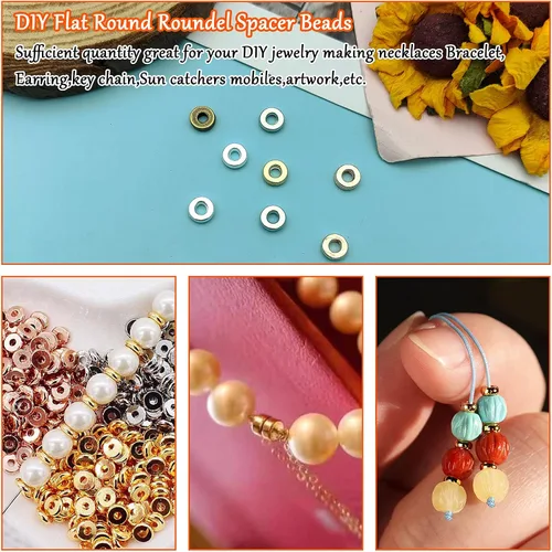 Vista 3 de 1000 cuentas espaciadoras redondas planas para manualidades, cuentas de disco de 5 colores para hacer joyas, pulseras, collares, aretes y 1000pcs; 5