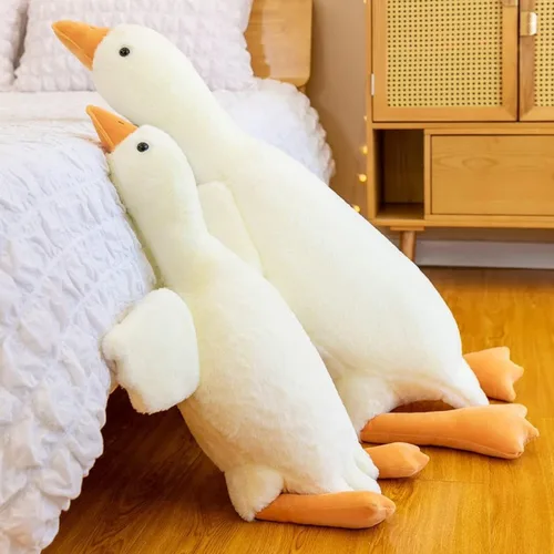 Vista 5 de MDXMY Almohada de peluche de ganso de 51.2 pulgadas, diseño de cisne blanco, súper suave para dormir (blanco plumón, 51.2 pulgadas)