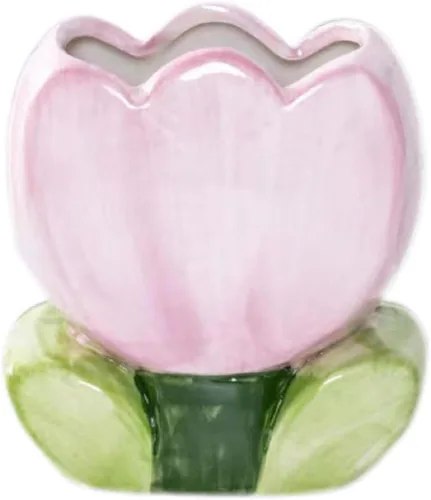 Vista 9 de TANG SONG Soporte para brochas de maquillaje de tulipanes de cerámica, caja de almacenamiento de cosméticos de flores, soporte para bolígrafos y Rosa