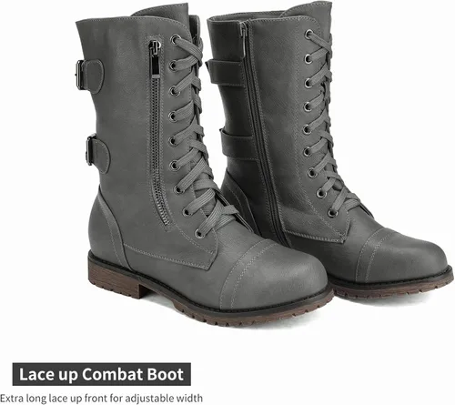 Vista 2 de DREAM PAIRS Women's Faux Fur Lined Mid Calf Riding Combat Boots