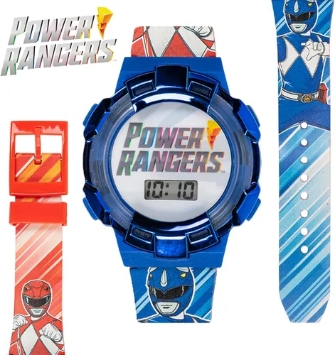 Vista 2 de Power Rangers - Reloj para niños, bisel iluminado con luces giratorias, pantalla LCD, fácil de leer, correa de plástico ajustable, perfecto