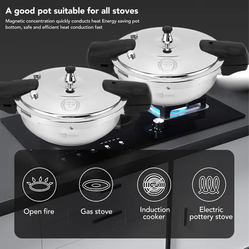 Vista 6 de Fdit Olla a presión de acero inoxidable Cocina eficiente Diseño multifuncional Conducción rápida de calor Estufas de gas eléctricas de doble