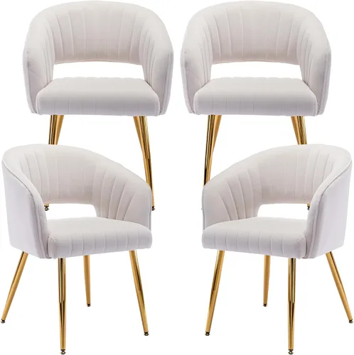 Vista 13 de ABET Juego de 2 sillas de comedor de terciopelo, rayas modernas con patas doradas, color beige