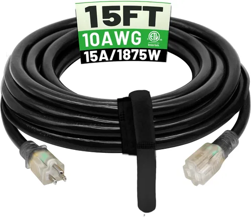 Vista 10 de POWGRN Cable de extensión para exteriores de 50 pies, 10 AWG, impermeable Negro