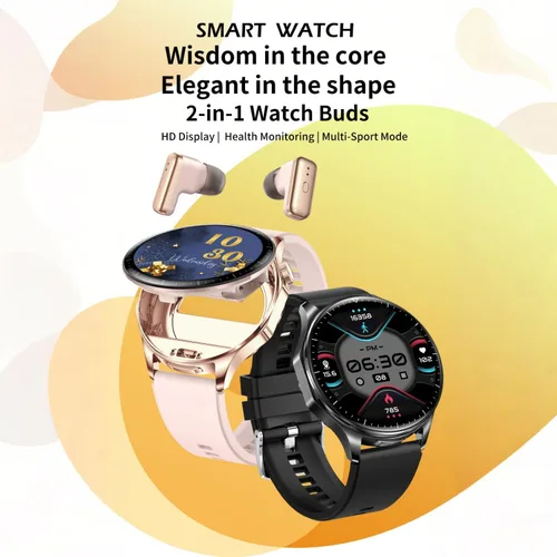 Vista 3 de Reloj inteligente con auriculares, relojes inteligentes TWS 2 en 1, reloj inteligente con pantalla AMOLED colorida de 1.43 pulgadas para Android