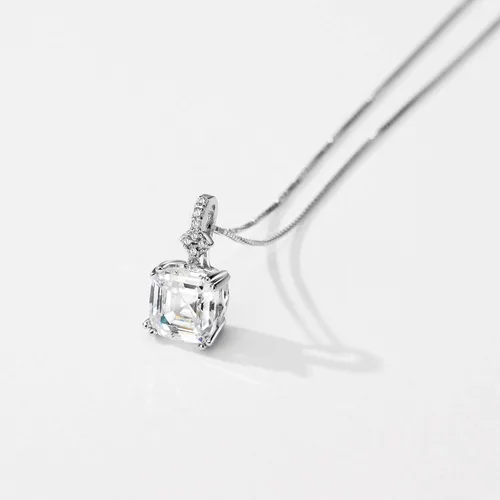 Vista 3 de Mints Collar con dije de morganita y corte Asscher de 2 quilates, plata de ley, joyería fina para mujer, Gema