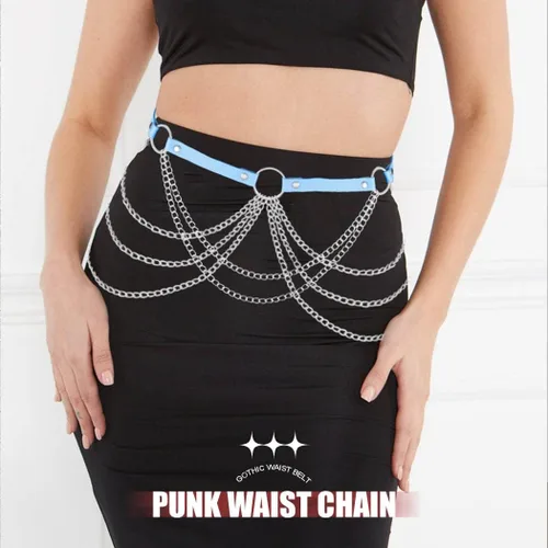 Vista 3 de Asooll Cinturón punk de cadena de cuero en capas para el cuerpo, joyería de cintura de cuero para la playa, club, fiesta, accesorios de joyería
