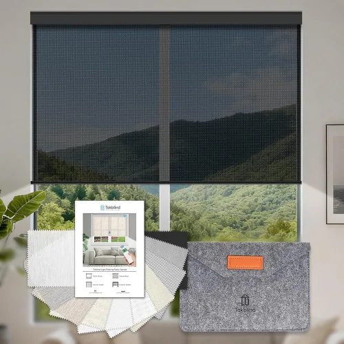 Vista 8 de Tokblind Persianas enrollables motorizadas de filtrado de luz con control remoto, persianas inteligentes para ventanas compatibles con Alexa Google