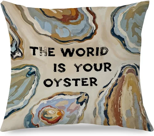 Vista 16 de Fundas de almohada costeras de langosta, fundas de almohada náuticas de langosta roja de Nueva Inglaterra con rayas azules y blancas para casa