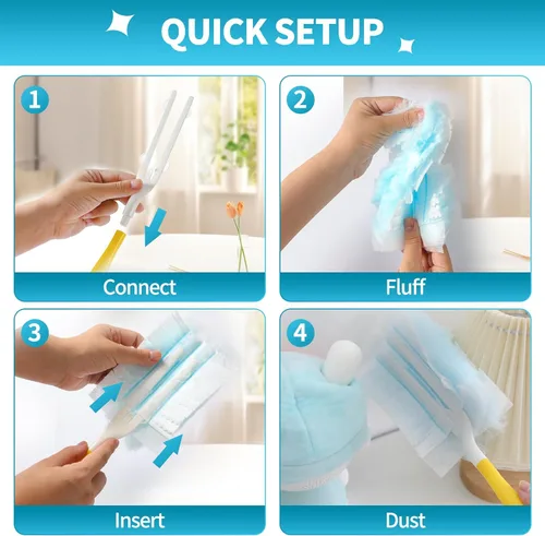 Vista 5 de 60 piezas de repuesto de plumero compatibles con Swiffer Duster con 1 mango