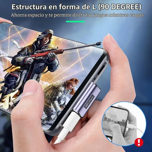 Vista 2 de Adaptador de ángulo recto USB C, 4 unidades, video 8K 60Hz 40Gbps Adaptador USB C de 90 grados compatible con Thunderbolt 3/4, MacBook Pro/Air, USBC