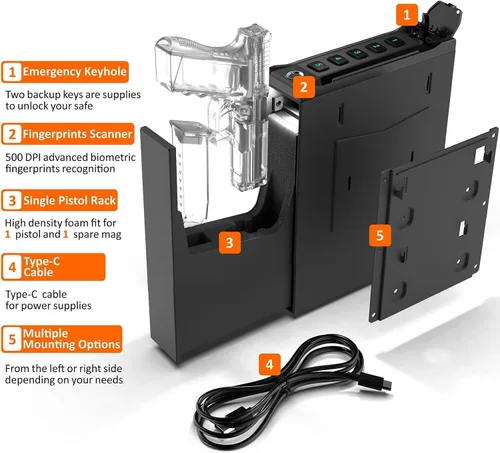 Vista 2 de Z ZLJUAN Caja fuerte montada para pistolas, acceso rápido, puerta corredera de apertura automática, pistola segura para mesita de noche, montaje