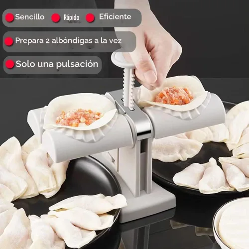 Vista 4 de Collfa Molde automático para hacer albóndigas, máquina manual de prensa de ravioles, juego de prensa de bolas de masa de doble cabezal, molde